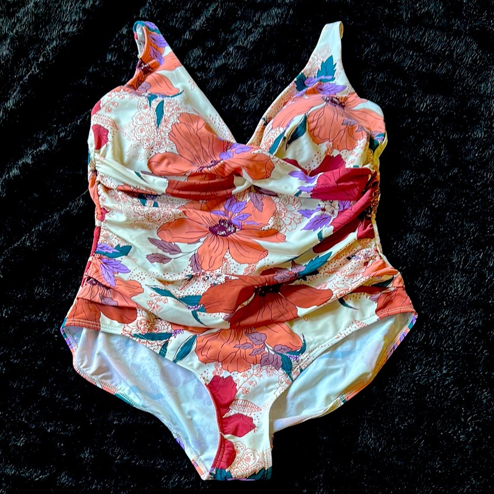 Emerald One Piece Swimwear Orange Red Artistic Design